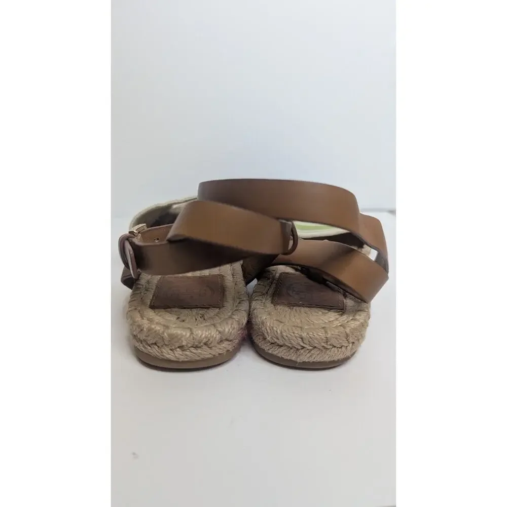 Tory Burch green white canvas summer Espadrille strappy sandals size 7.5